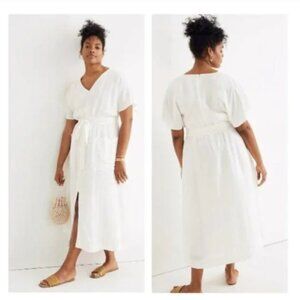 NWT Madewell Linen-Blend Dolman-Sleeve Tie-Waist Midi Dress Lighthouse